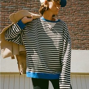 Free People Classic Striped Oversized Crewneck